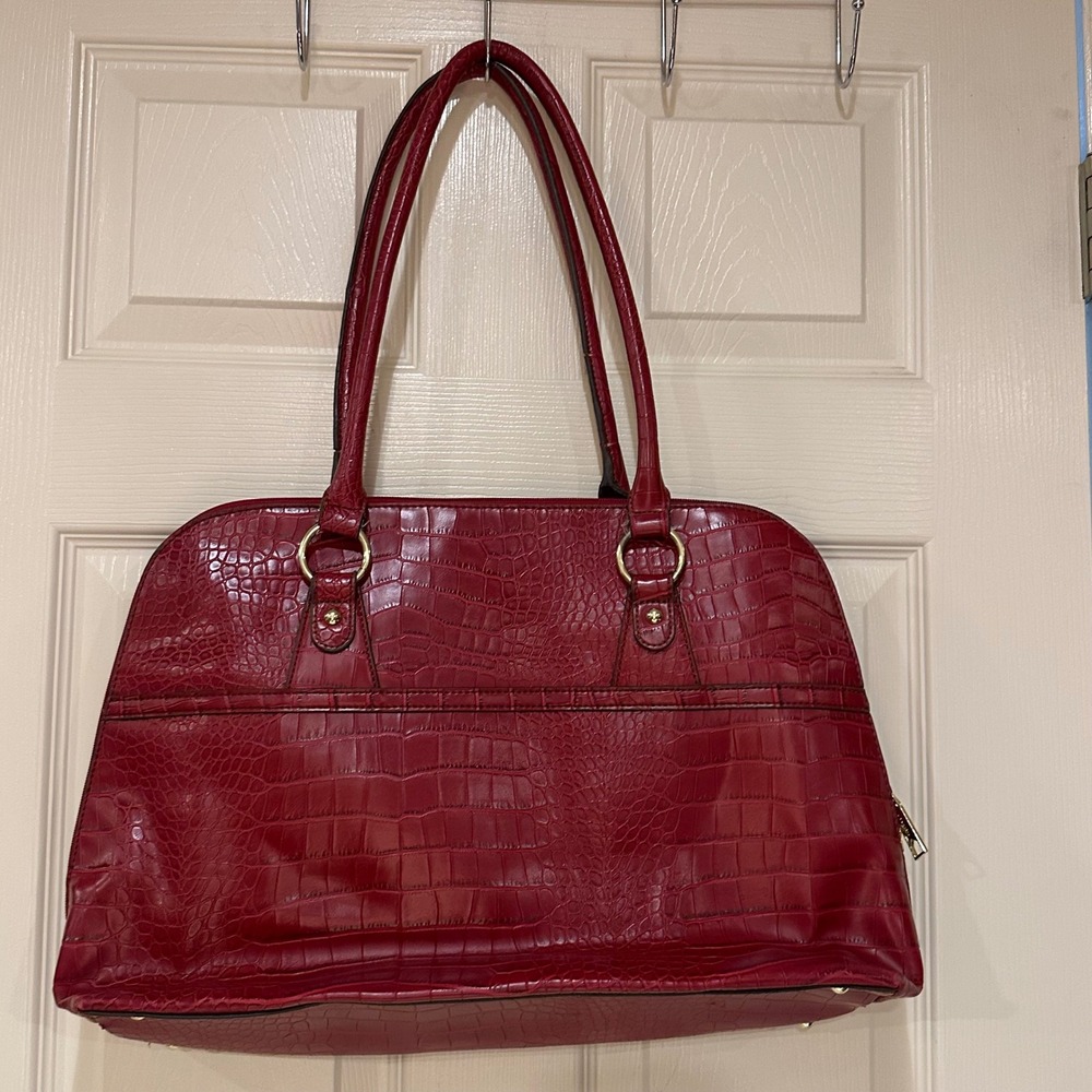 Liz Claiborne Red Croc Embossed Faux Leather Shoulder Bag Tote Organizer - Picture 8 of 12